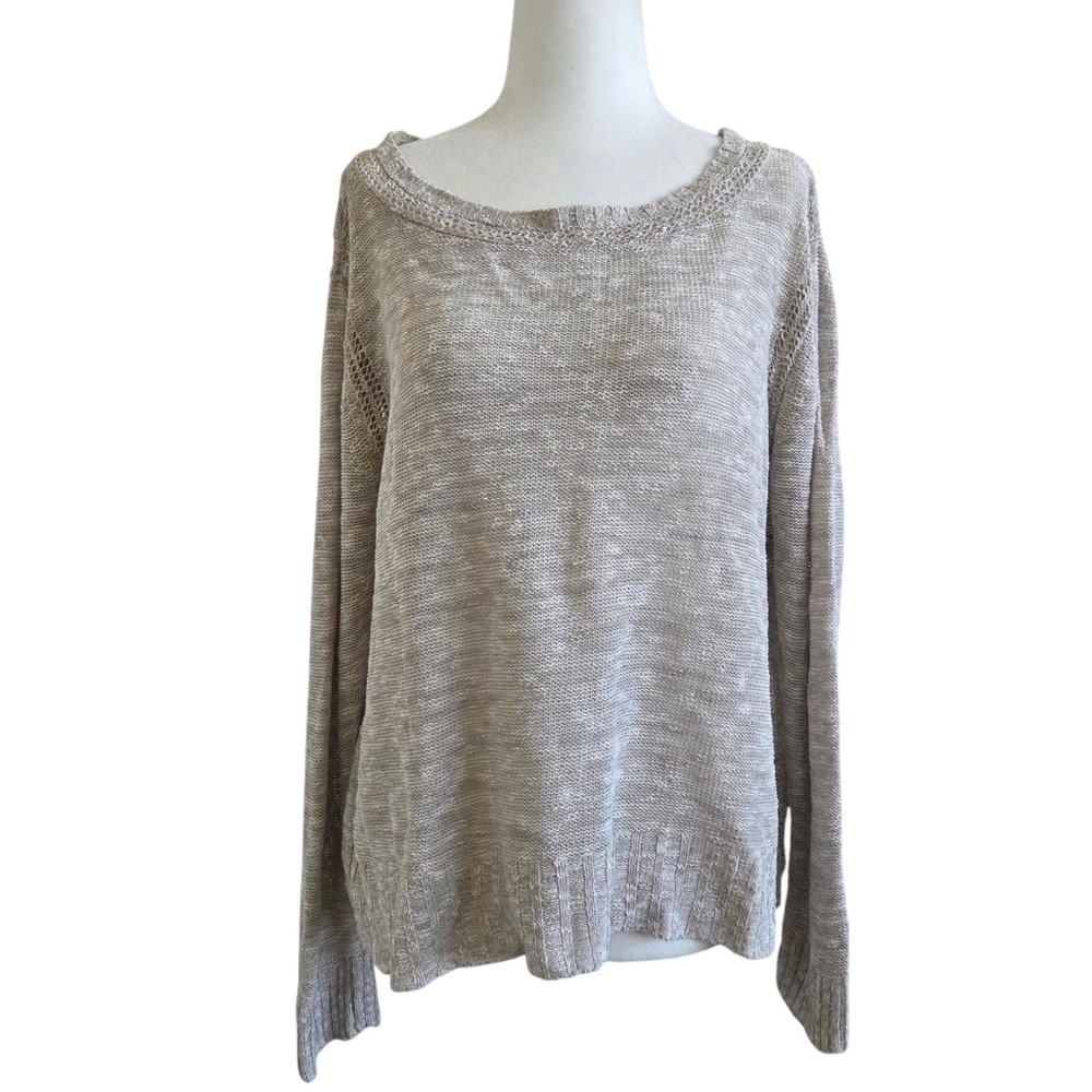 Eileen Fisher crochet trim pullover top beige large linen cotton